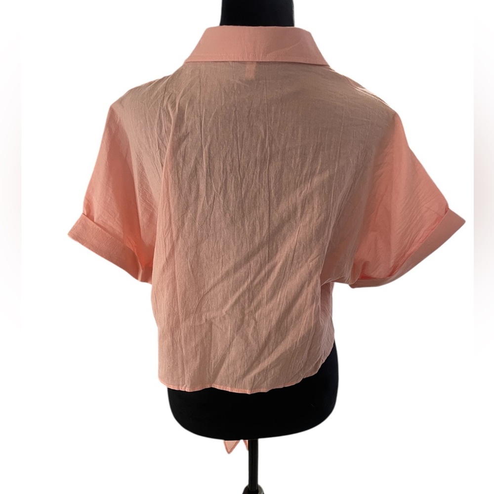 Summer Crop Top Short Sleeve Deep V Neck Sexy Front Tie Blouse,Peach,Large,New - Picture 4 of 9